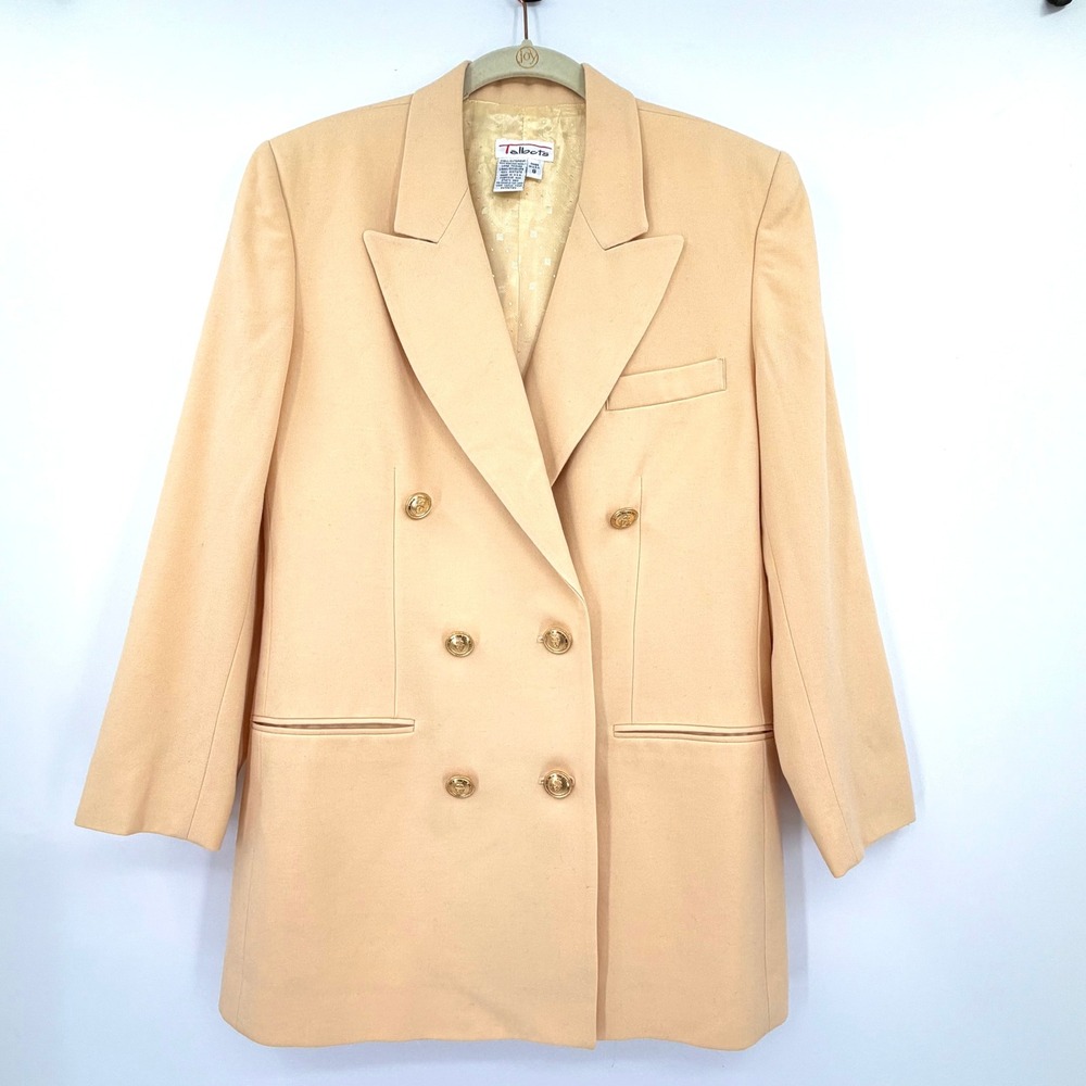 Talbots 100% Wool Vintage Butter Yellow Double Breasted Crest Button Blazer 8